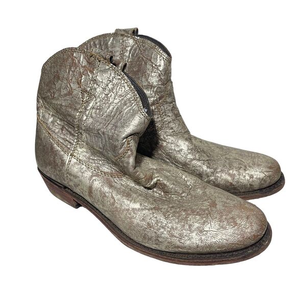 Liberty Black Arley Short Western Ankle Boot Size 10 Brown Gold Metallic Leather - Picture 1 of 6
